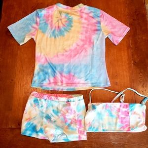 Romwe girls tie dye bathing suit set